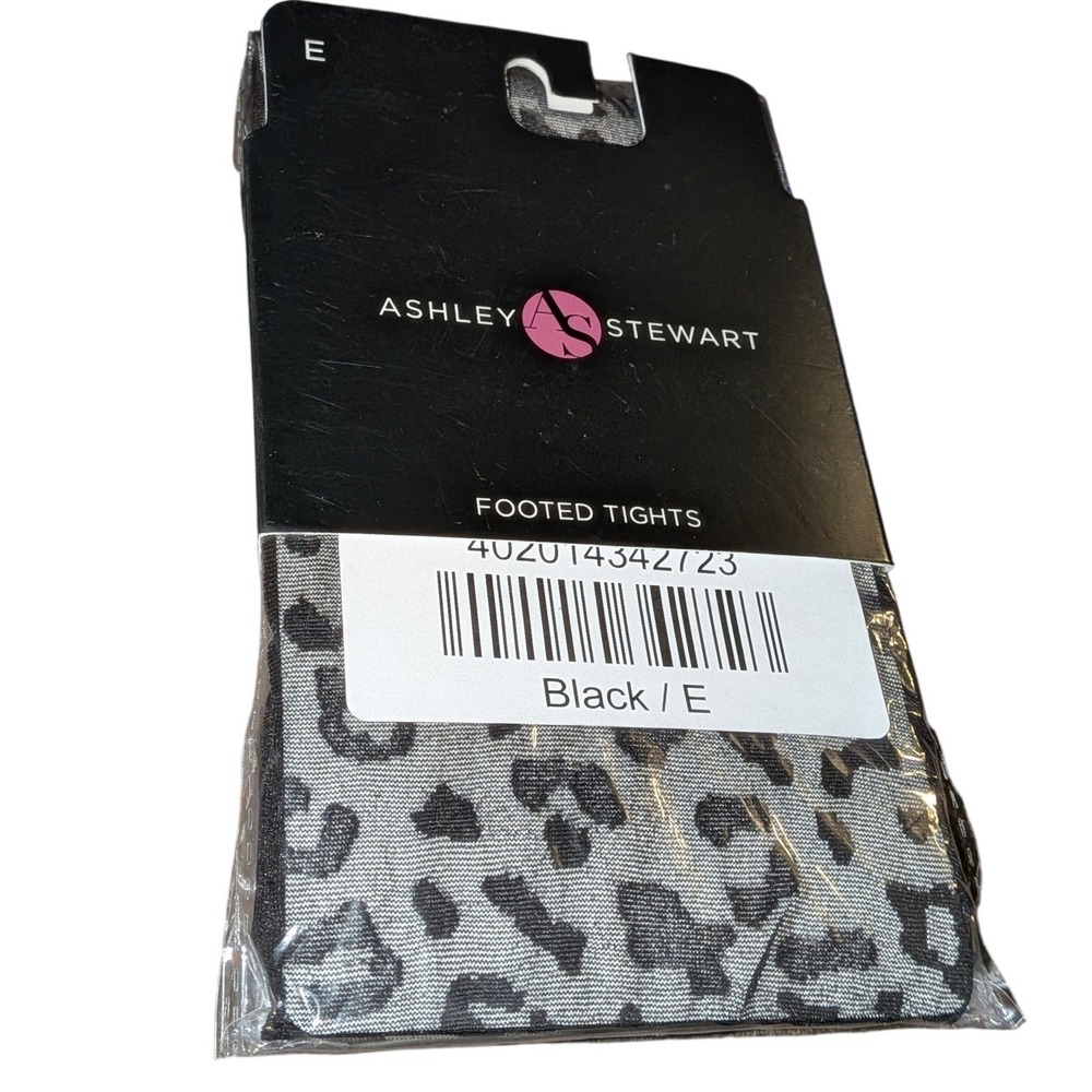 Ashley Stewart Black Leopard Animal Print Footed Tights Plus E 3X AD11131 NIP